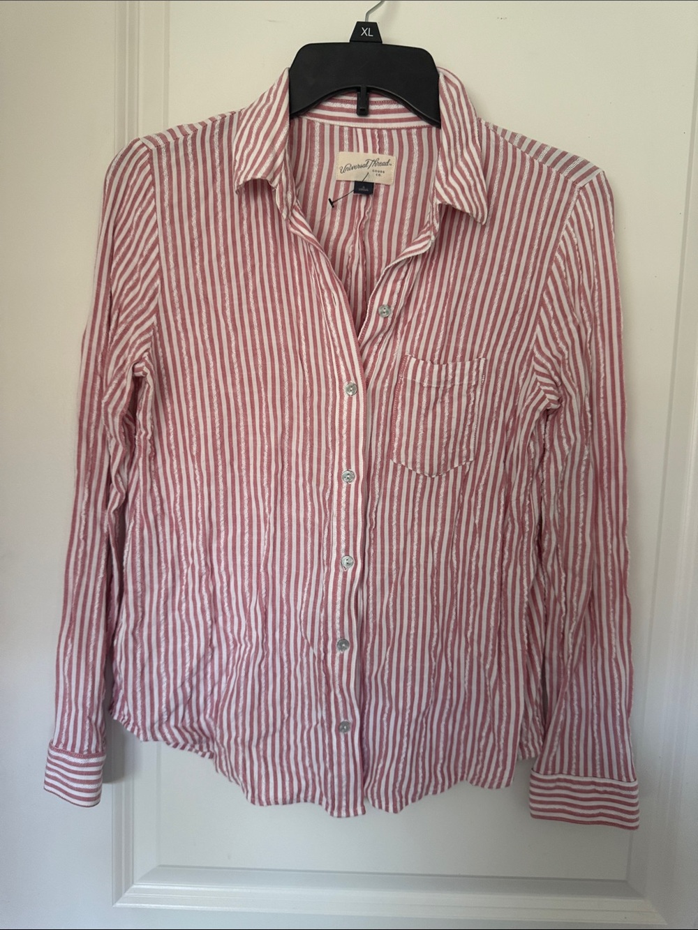 Universal Thread Pink and White Striped Button-Down Shirt